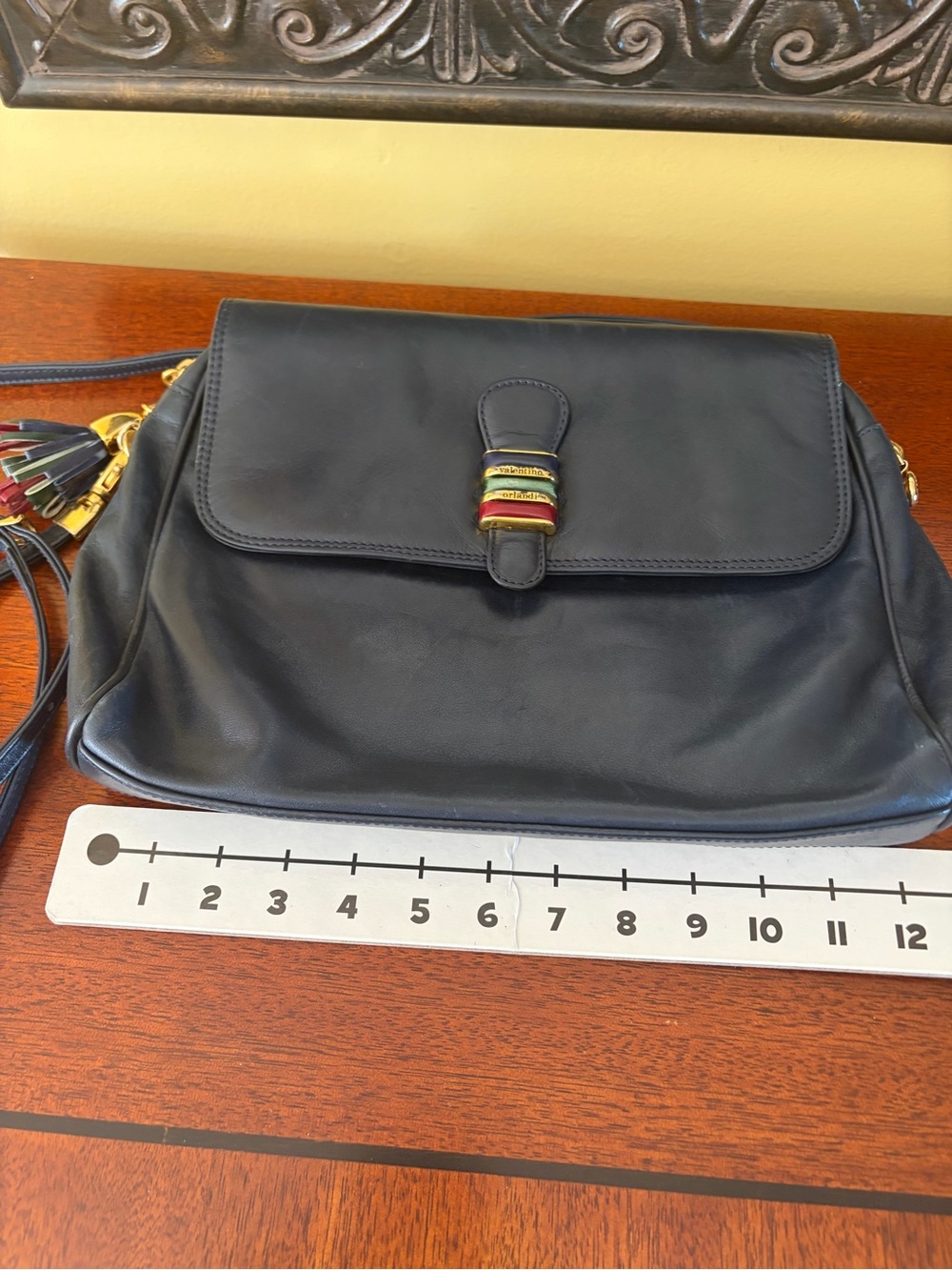 Valentino Orlandi Vintage Navy Leather Crossbody Witt Signature Hardware - Picture 12 of 14